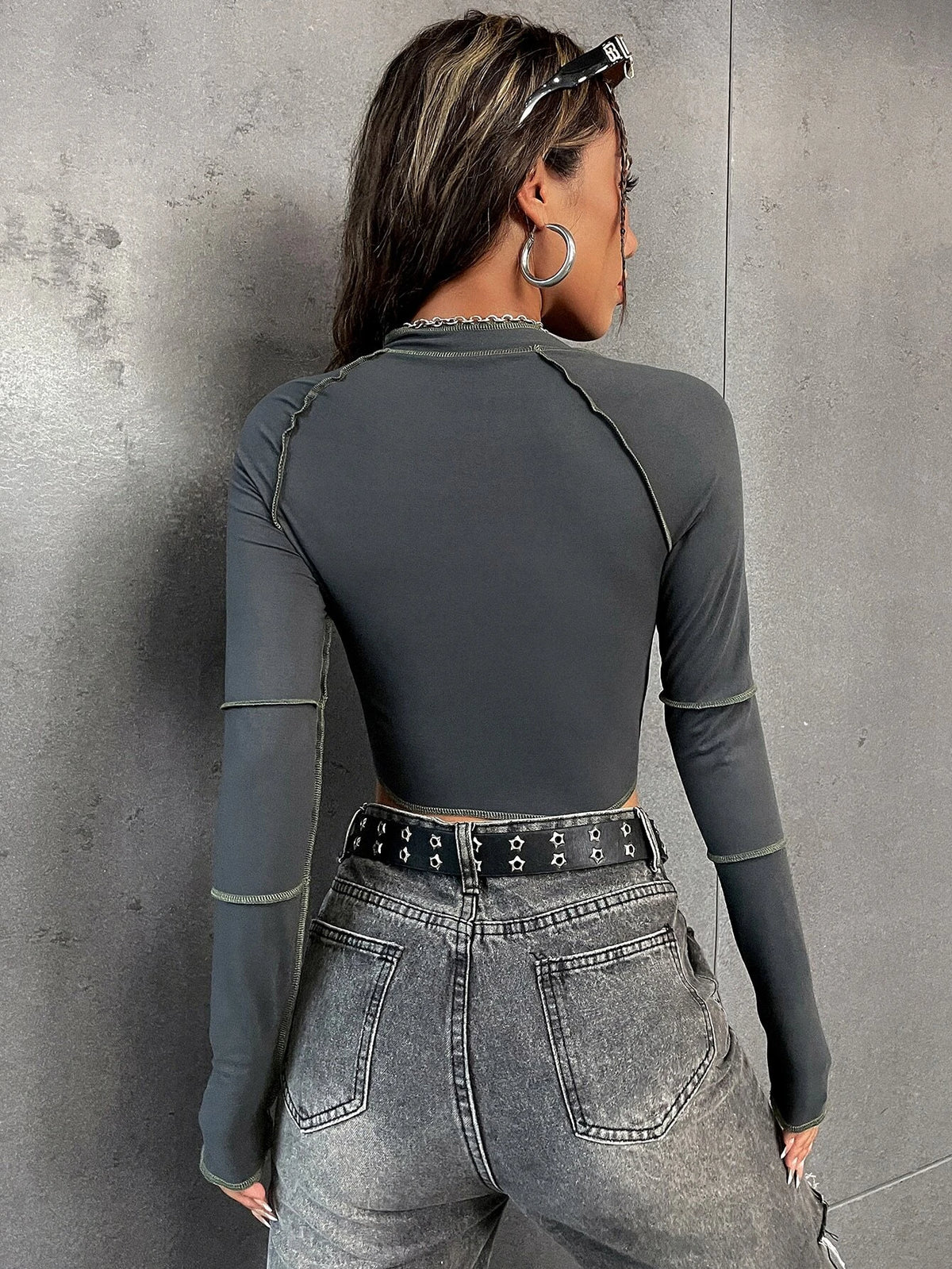 SHEIN Women's Zipper Crop Tee with Raglan Sleeves - Stylish Fall Top