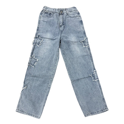 Gothic Star Embroidery Wide Leg Jeans - Trendy Hip-Hop Streetwear for Youth