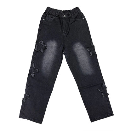 Gothic Star Embroidery Wide Leg Jeans - Trendy Hip-Hop Streetwear for Youth